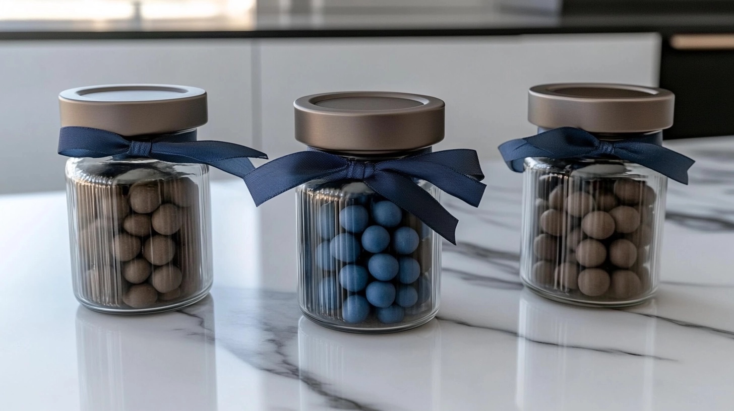 Mini mason jar favors with blue treats