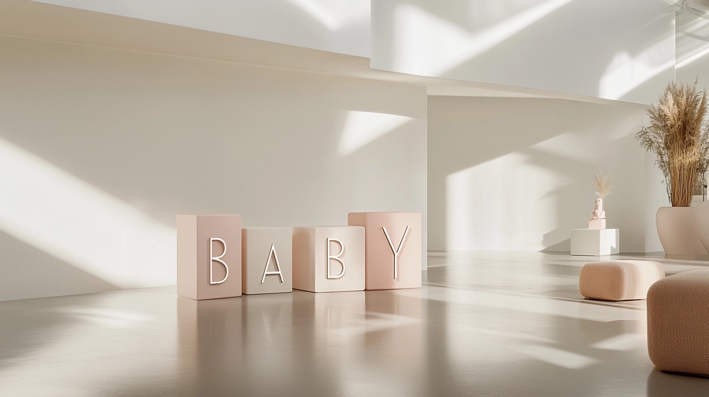 Oversized alphabet blocks spelling out BABY