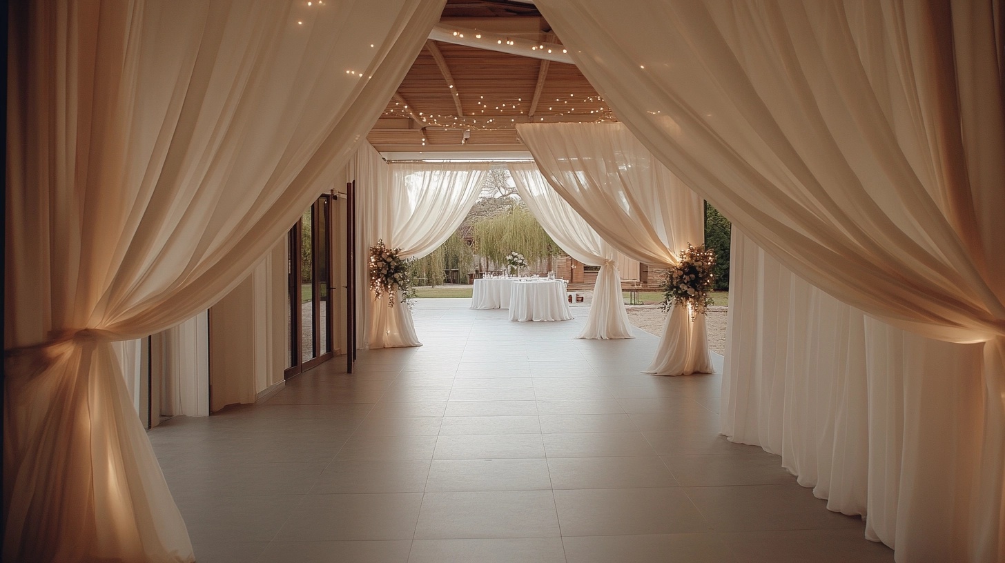 Soft fabric draped elegantly with fairy lights