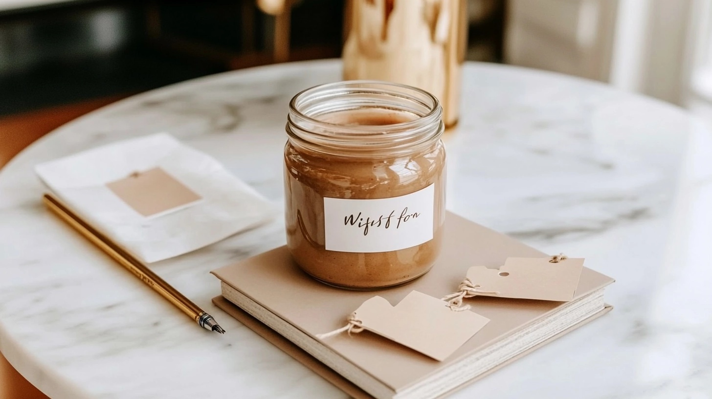 A glass jar labeled 'Wishes for Baby' with blank tags.