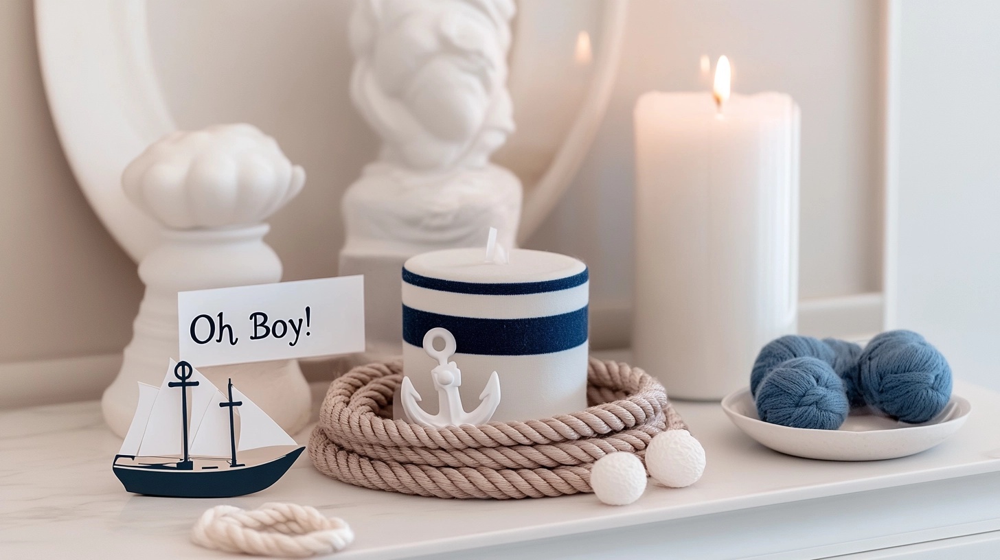 Nautical-themed decorations with anchor and sailboat.