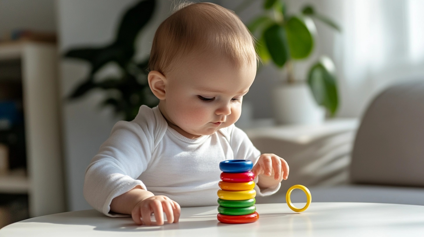 Baby looking at their reflection in a baby-safe mirror.