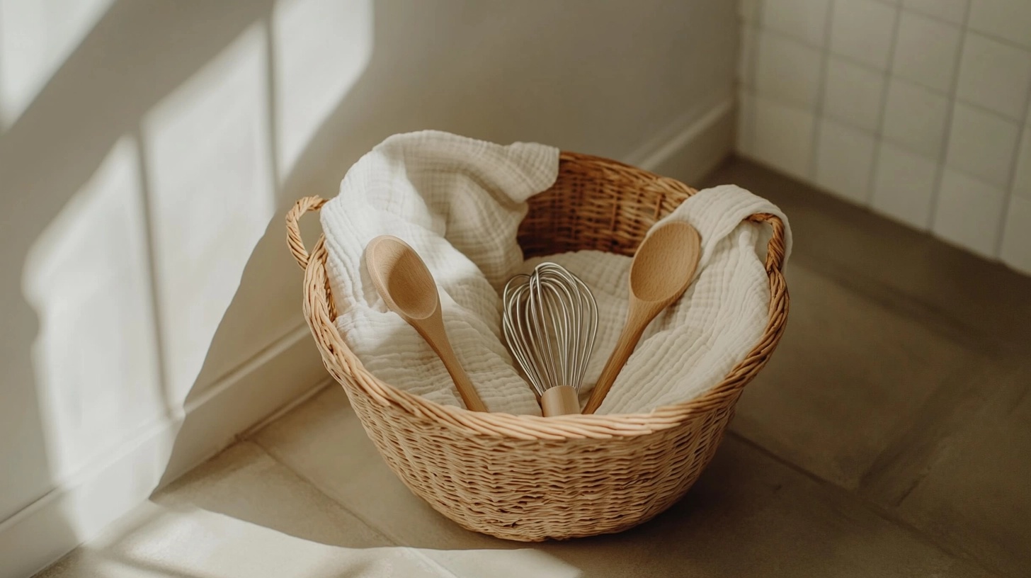 Wicker basket filled with safe household objects