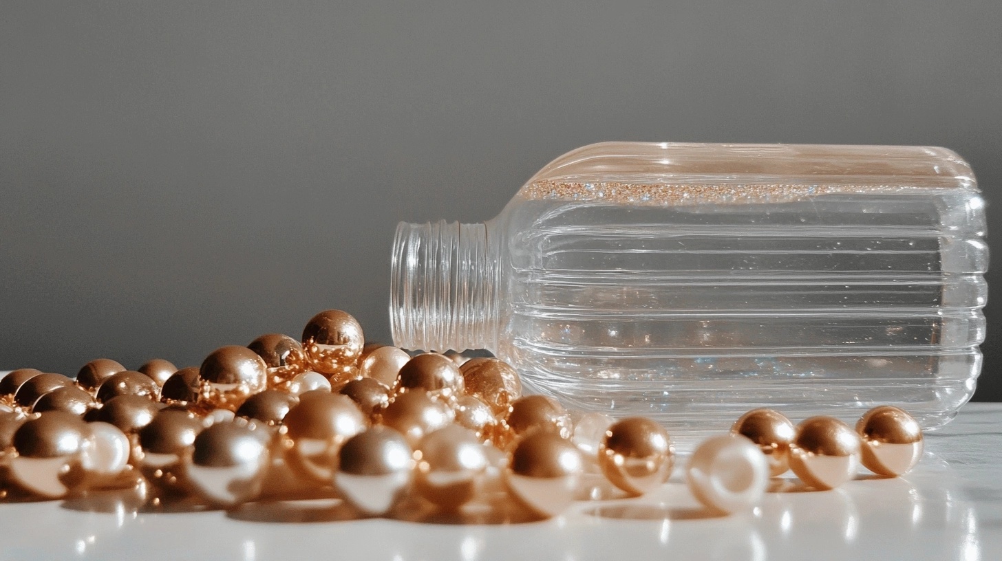 Clear plastic bottle filled with water, glitter, and colorful beads