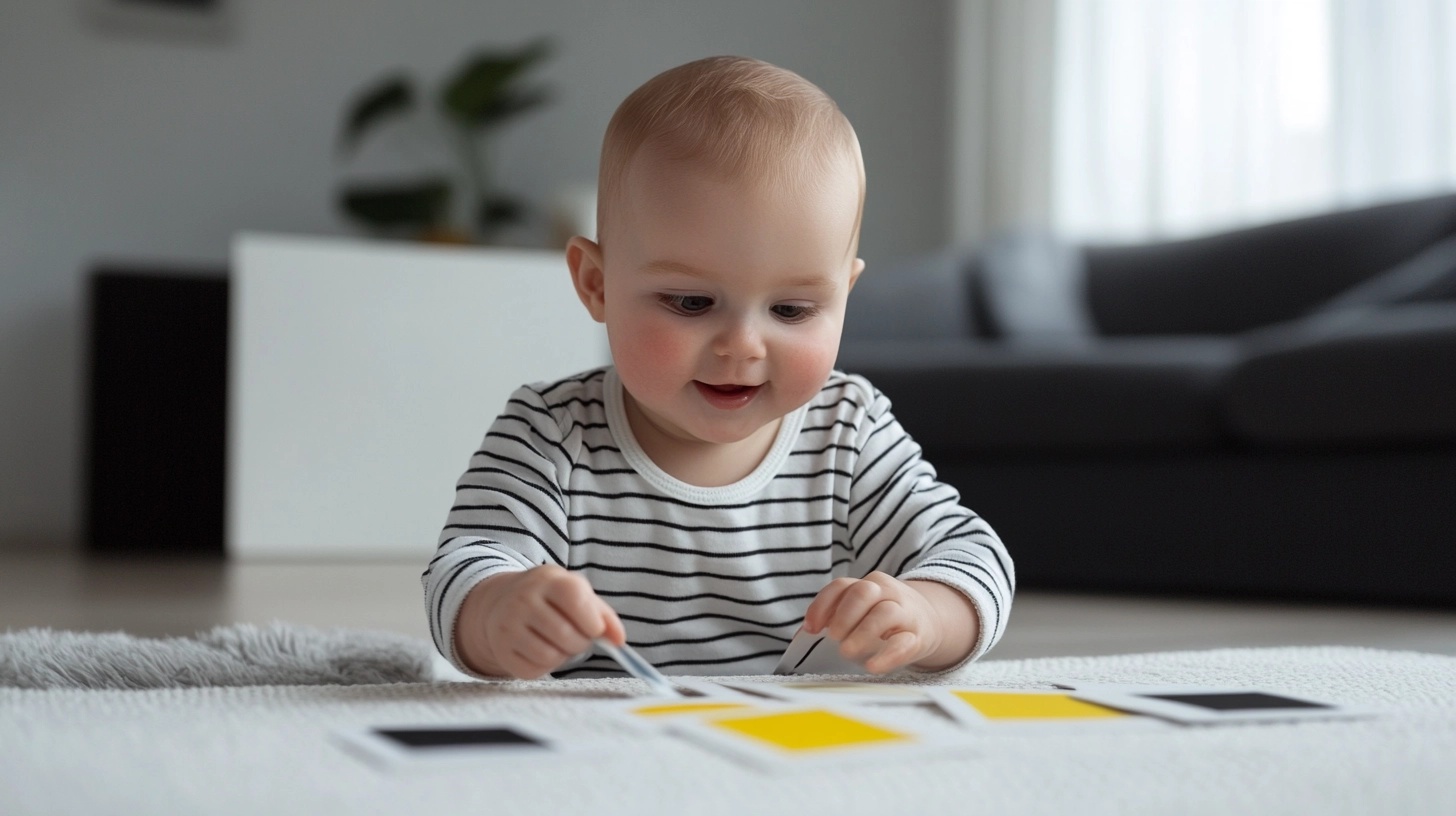 Baby looking at black and white high-contrast cards