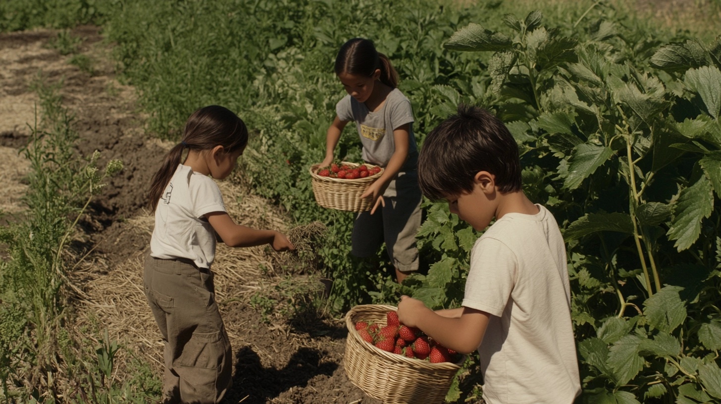 Children picking strawberries